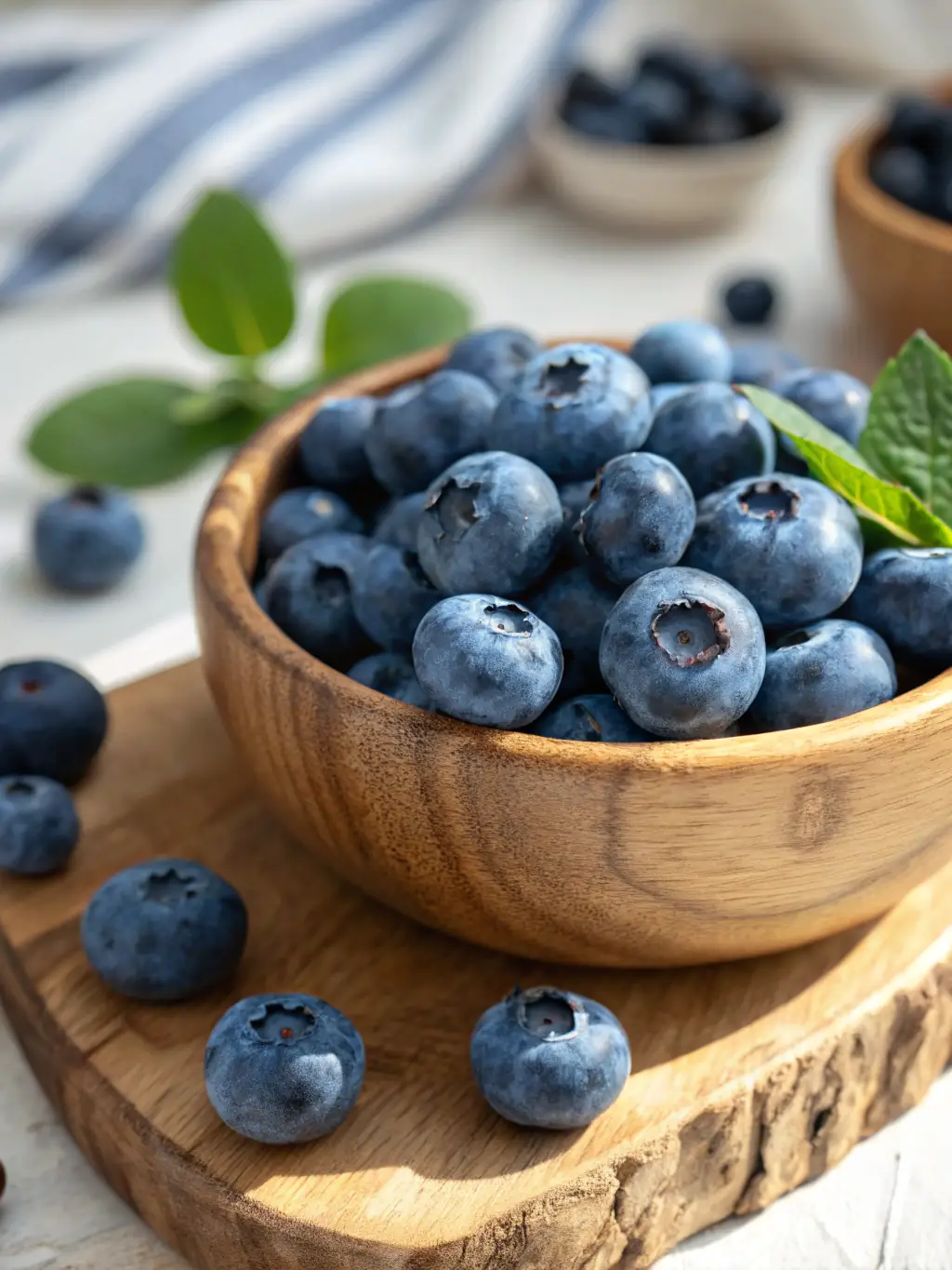 A cluster of vibrant blueberries, dusted with a light frost, displayed on a wooden surface, ready to be transformed into SweetRootFruitCo's blueberry ice cream.