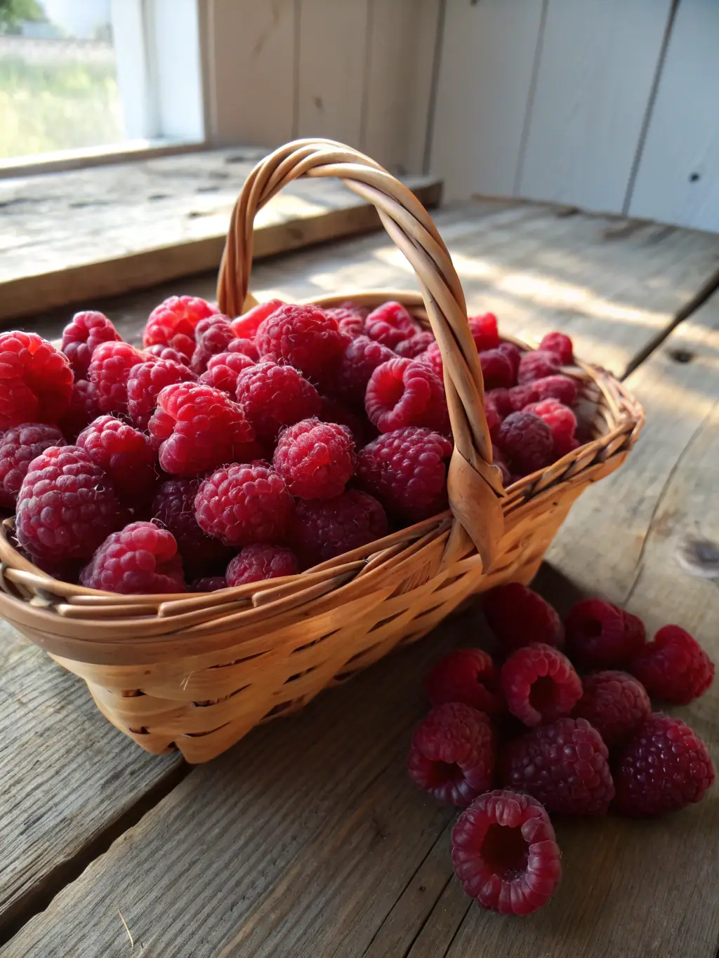 A collection of bright, tangy raspberries, piled high in a rustic bowl, ready to be blended into SweetRootFruitCo's raspberry ice cream.